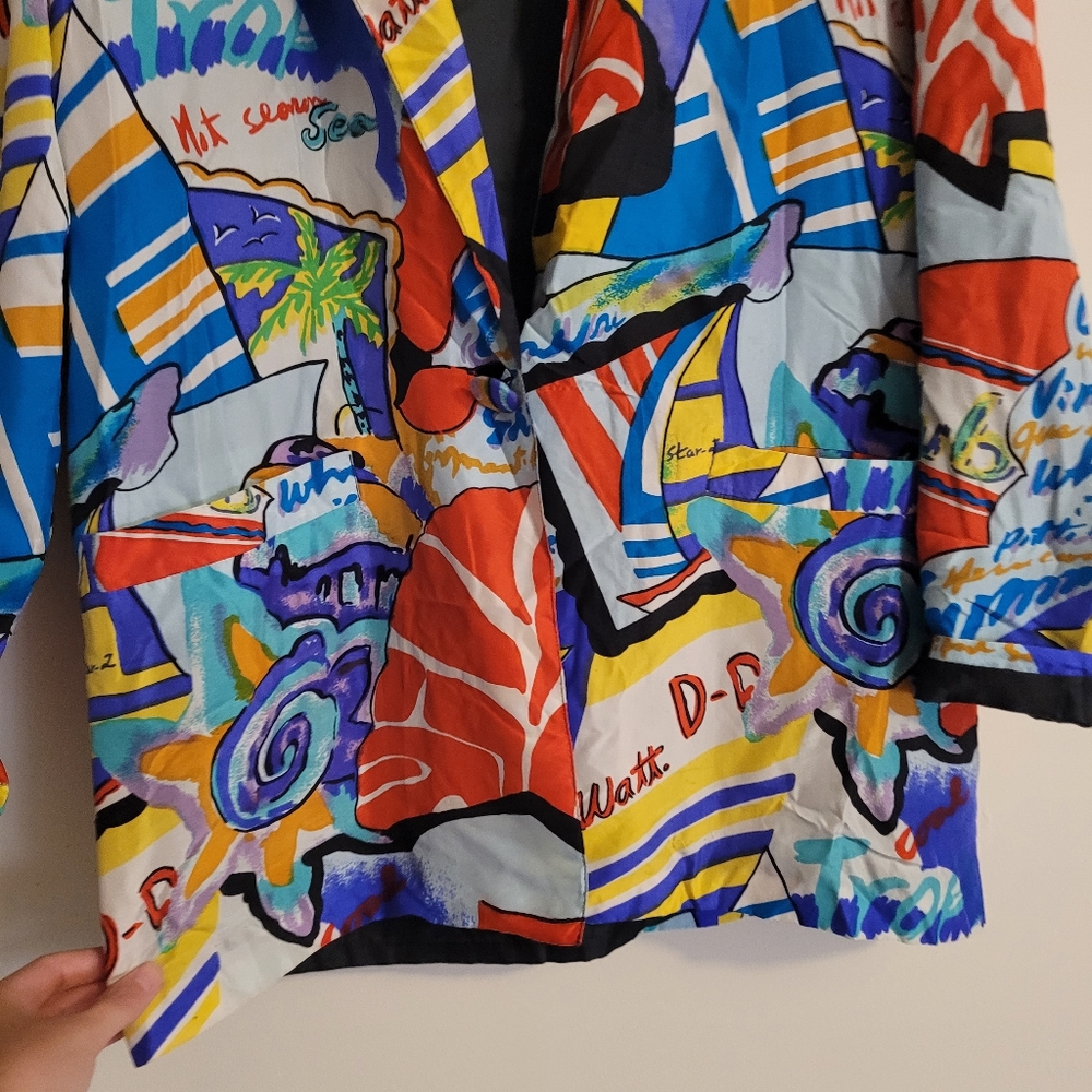 Vintage Carol Horn Workshop 100% Silk Blazer Ocean Cruise 80s - Picture 3 of 14